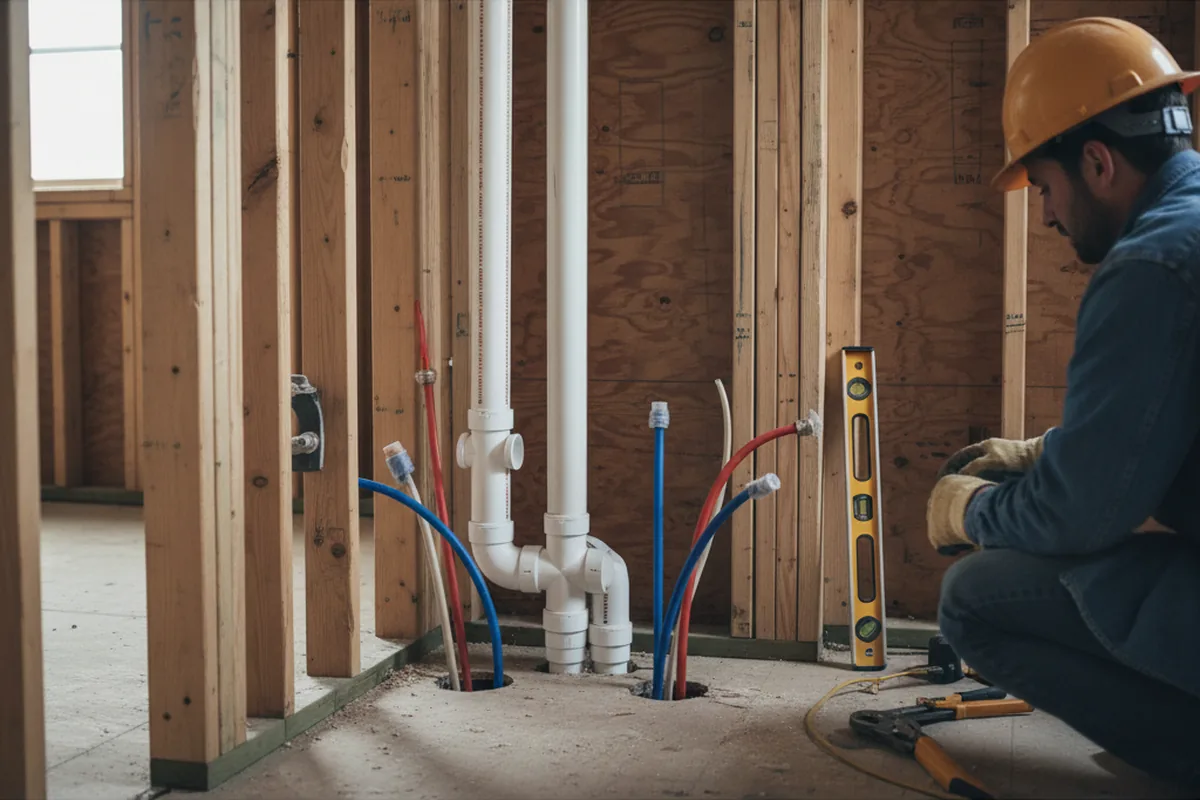Drain and supply rough-in during Sump Pump Repair in Highland Park